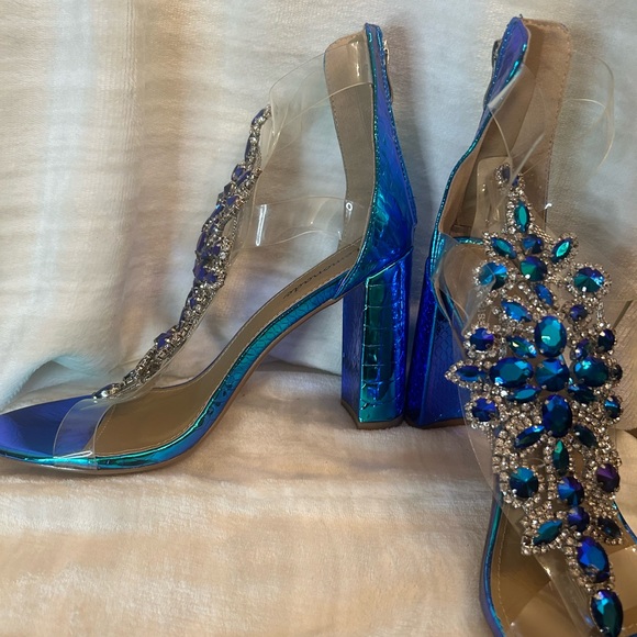 Lemonade Bejeweled Chunky Heel Iridescent Mermaid Sandal 8.5 - Picture 3 of 6